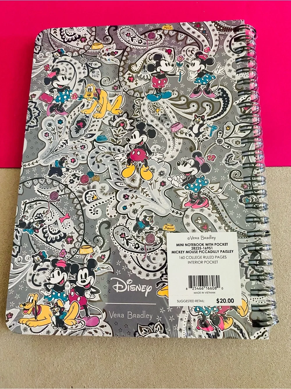 Vera Bradley Small Spiral Notebook NWT Mickey Mouse Piccadilly Paisley